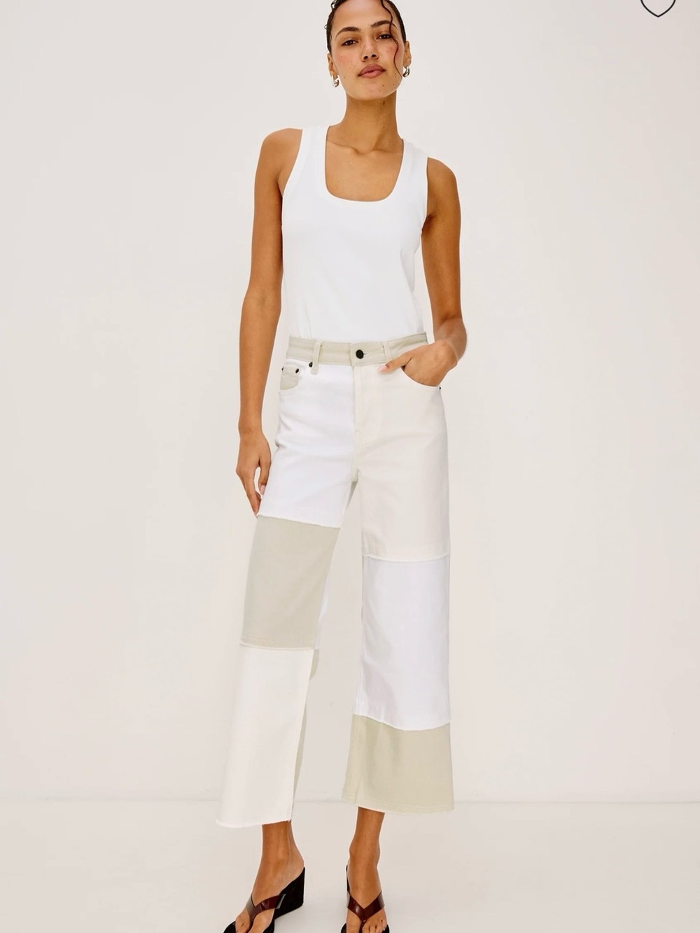 Premium Rails Colorblock Wide Leg Getty Jeans, White/Cream, Sz 29. Great Shape!